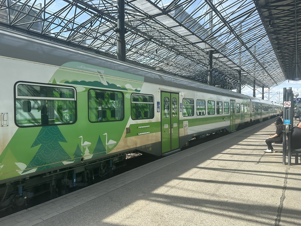 Eil commuter train cars at Helsinki central station forming a Z train service to Kouvola